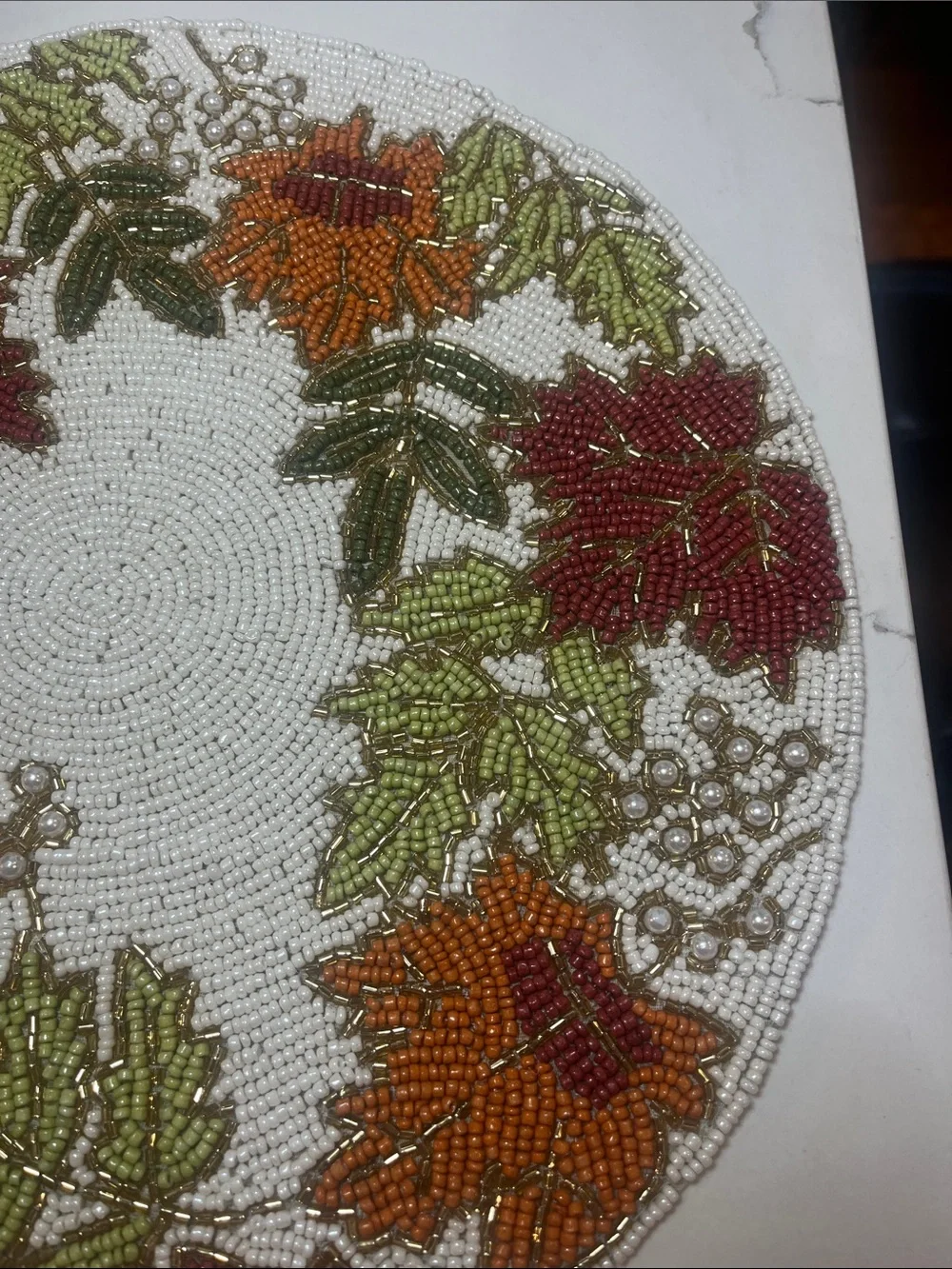 Tahari FALL LEAVES Beaded Placemat Charger 14” Multicolor Fall Thanksgiving NEW